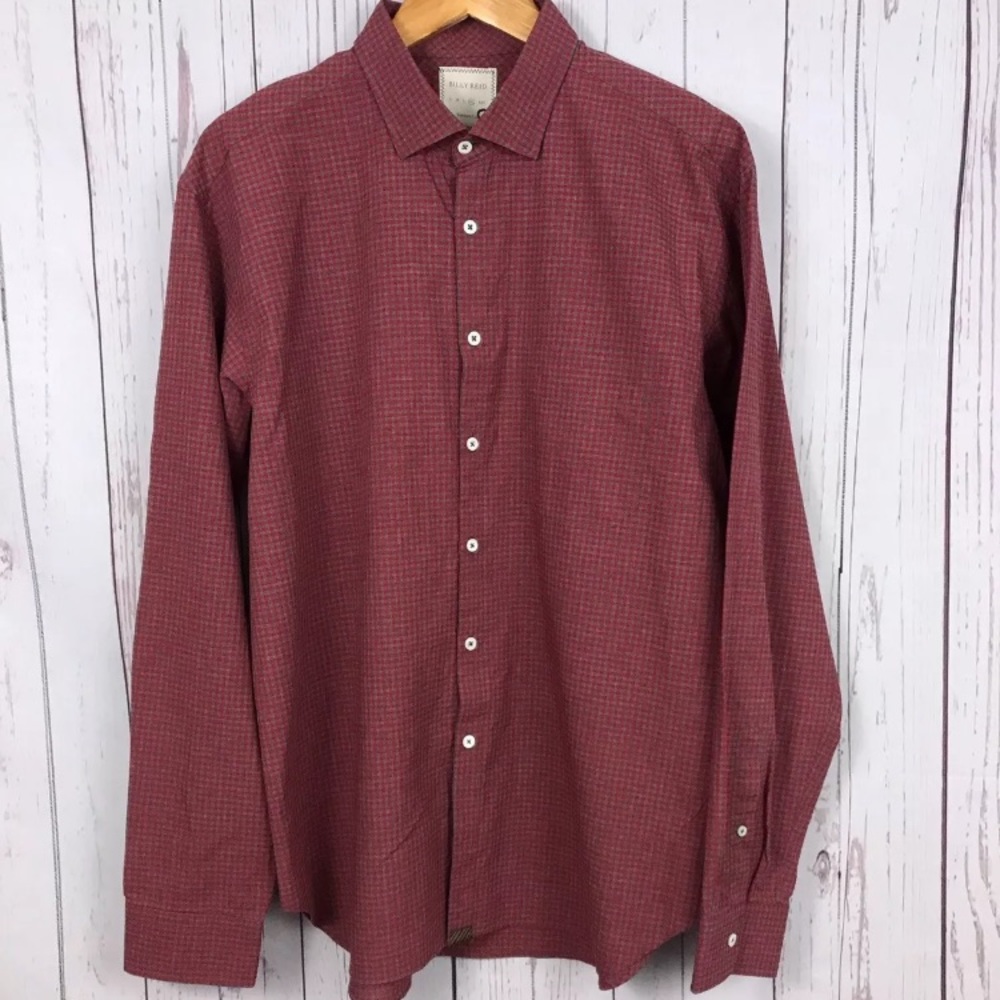 Billy Reid Mens Red Gingham Check Button Front